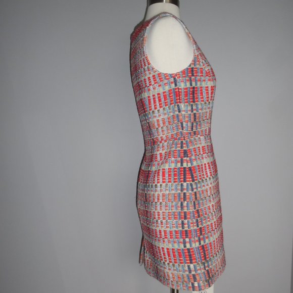 Tory Burch Tweed Red Blue Ribbon Sleeveless Metallic Career Work Shift Dress XS - Picture 6 of 10